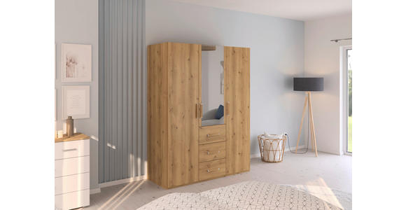 DREHTÜRENSCHRANK in Eichefarben - Eichefarben, Design, Glas/Holzwerkstoff (151/197/60cm) - Novel