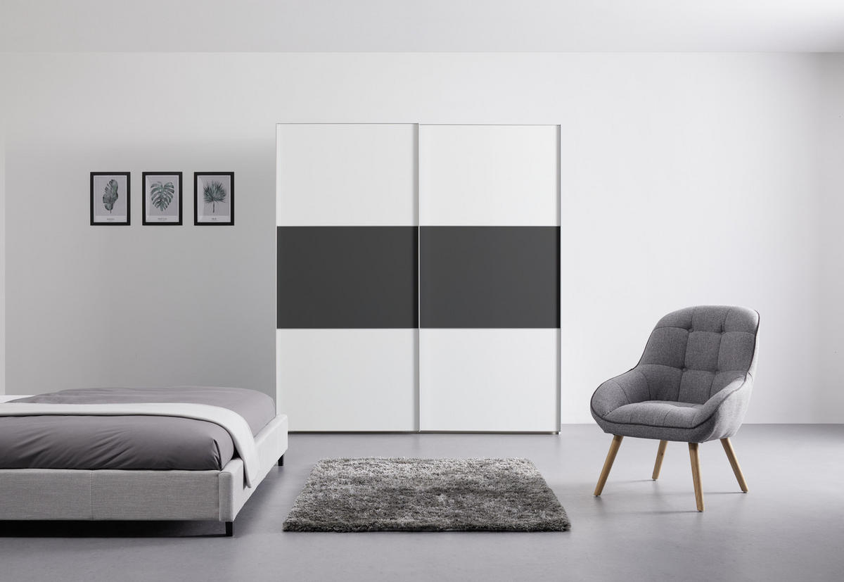 SCHWEBETÜRENSCHRANK in Anthrazit, Weiss  - Weiss/Anthrazit, Design (200/222/68cm) - MID.YOU