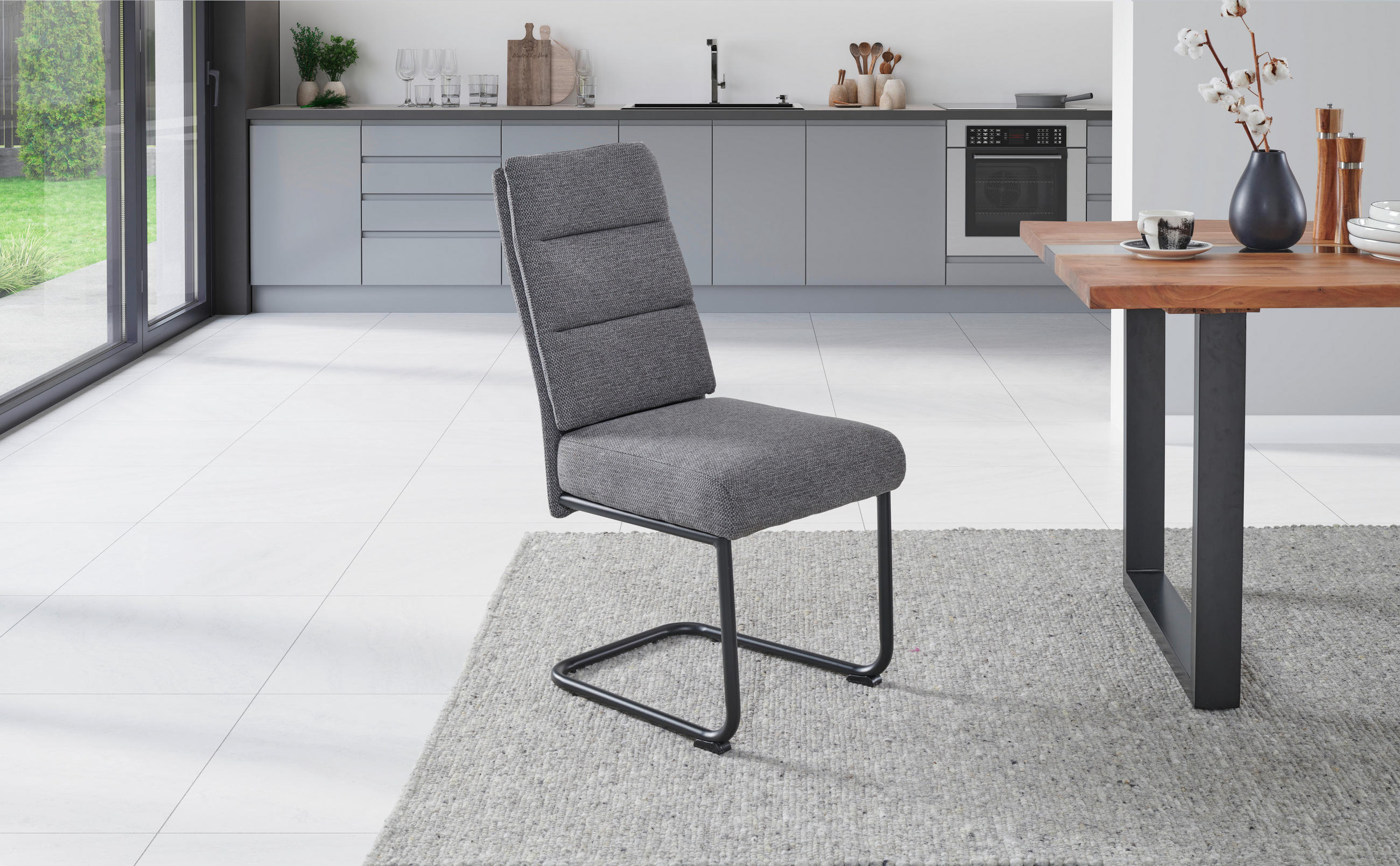 SCHWINGSTUHL  in Eisen Webstoff  - Dunkelgrau/Schwarz, LIFESTYLE, Holz/Textil (45/94/62cm) - MID.YOU