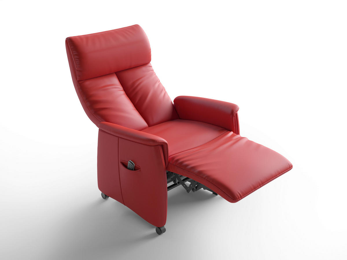 RELAXSESSEL TV CREMONA COMFORT E S1 Echtleder Kopfteilverstellung, Fußteilverstellung, Rücken echt    - Rot/Schwarz, Basics, Leder/Kunststoff (76/110/84cm) - Sit & More