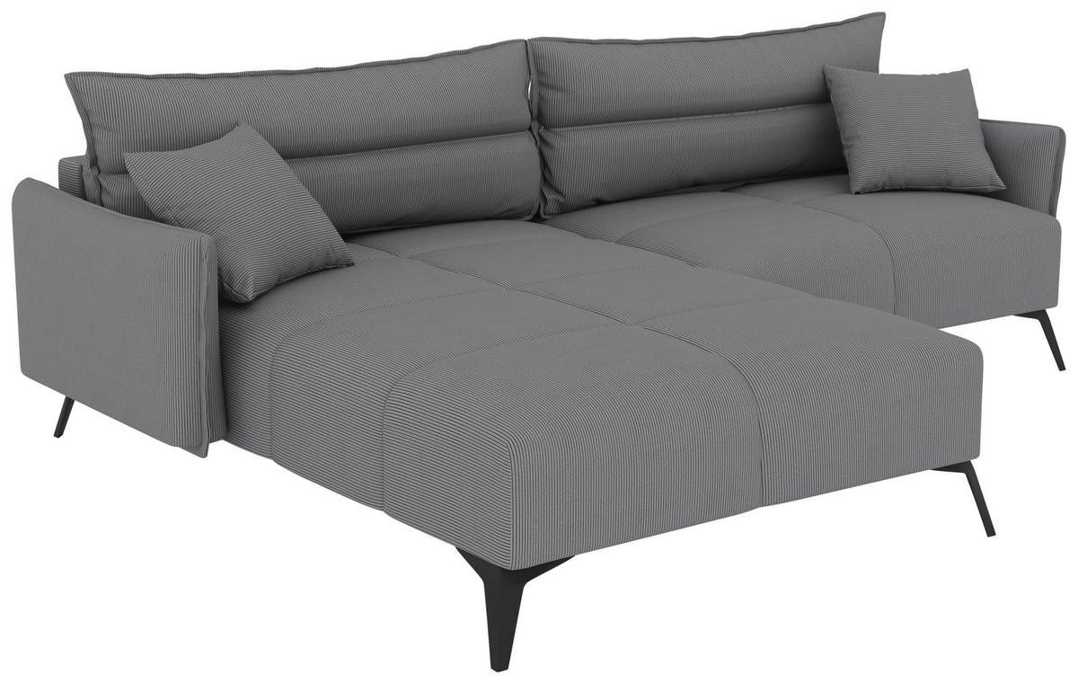 ECKSOFA in Cord Grau  180/253 cm  - Schwarz/Grau, KONVENTIONELL, Textil/Metall (180/253cm) - Carryhome