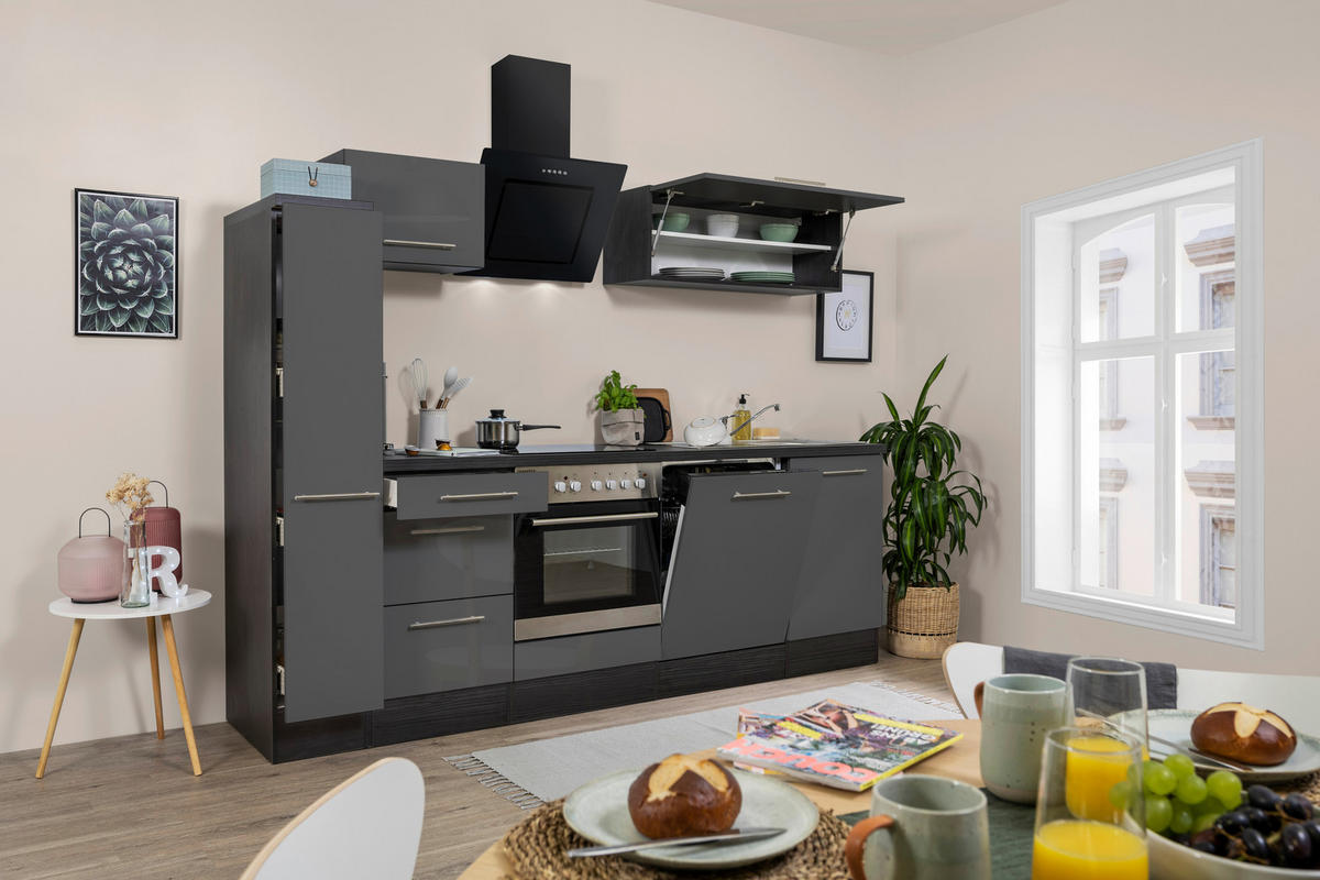 KÜCHENBLOCK 250 cm   in Grau, Schwarz  - Alufarben/Schwarz, Basics, Holzwerkstoff (250cm) - Respekta
