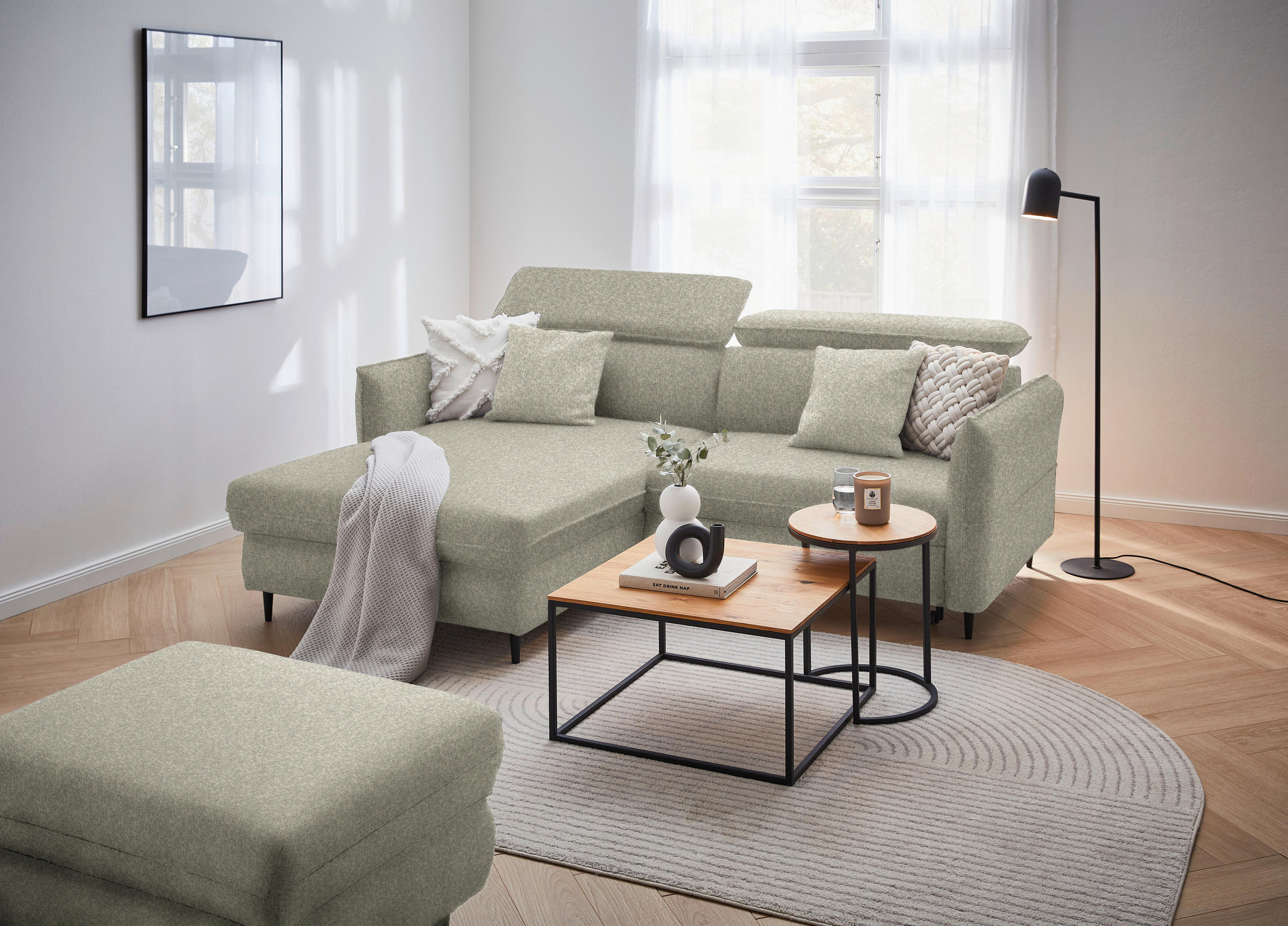 ECKSOFA Taupe Samt  - Taupe/Schwarz, Design, Holz/Textil (185/232cm) - Stylife