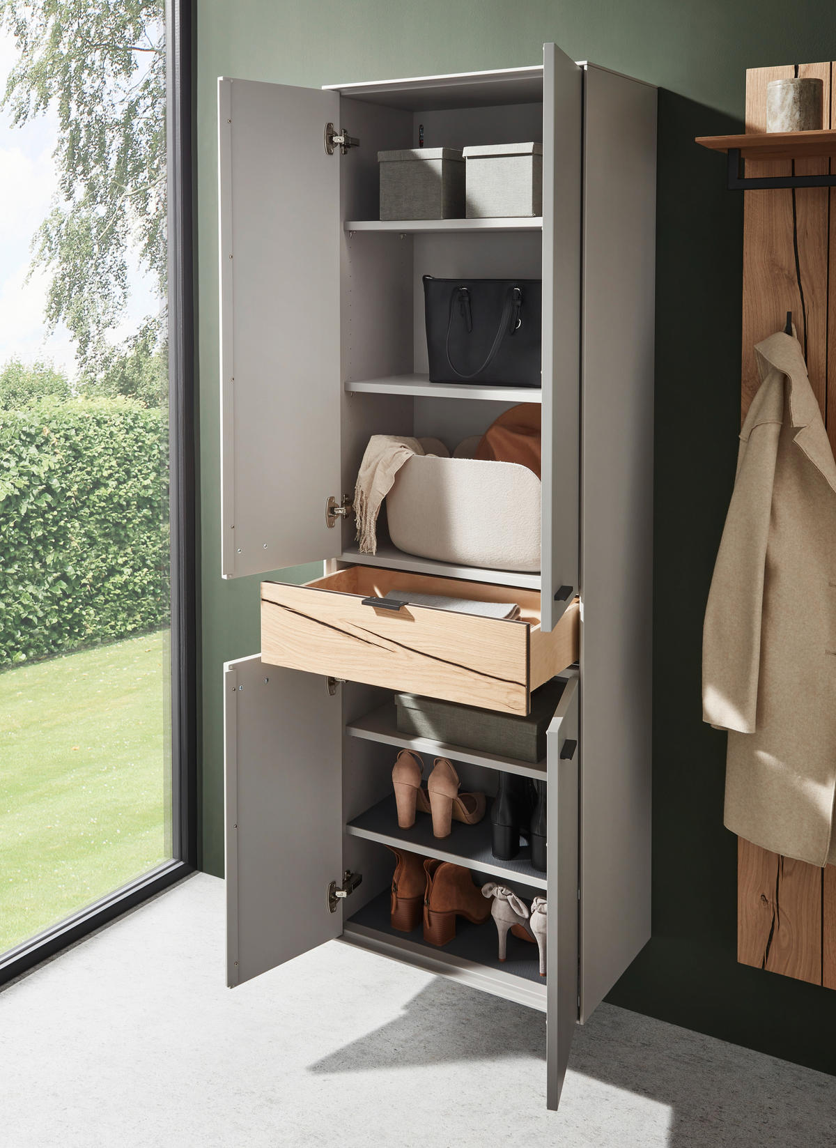 GARDEROBE 4-teilig  in 265,7/205,5/37,1 cm  - Wildeiche/Grau, Design, Glas/Holz (265,7/205,5/37,1cm) - Dieter Knoll