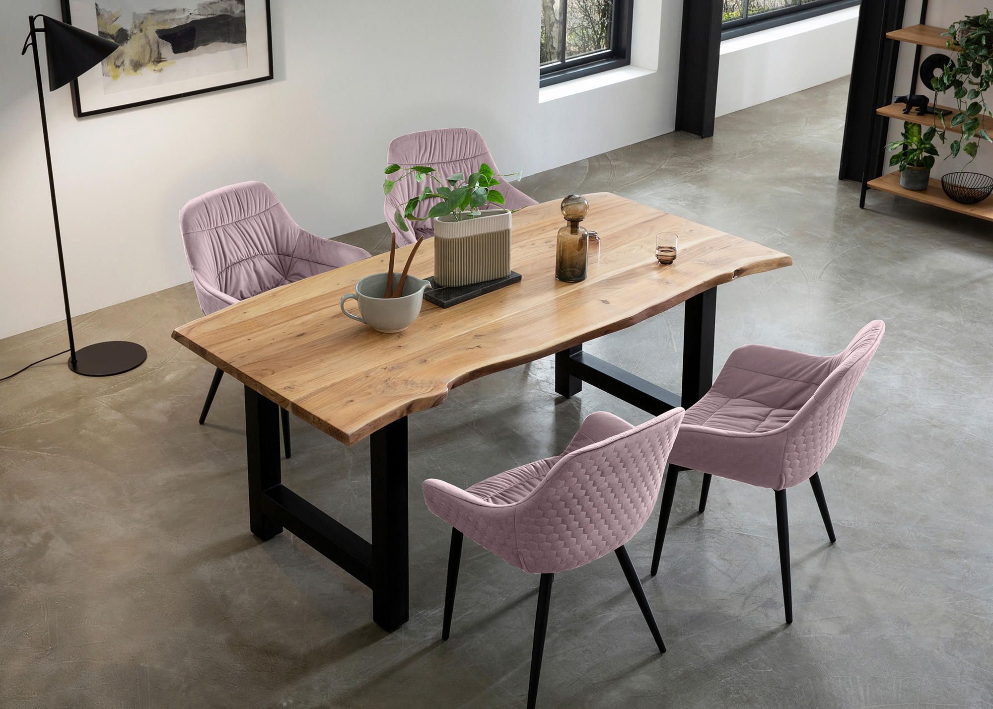TISCHGRUPPE Naturfarben, Rosa  - Rosa/Naturfarben, MODERN, Holz/Textil (160/85/76,5cm) - Livetastic
