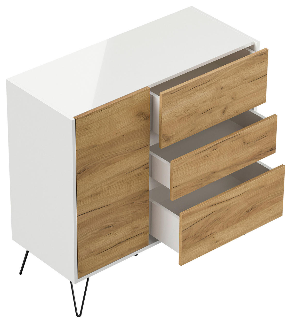 SIDEBOARD Posseik Industrial  in 99/93,6/42 cm  - Elfenbein/Weiß Hochglanz, Design, Holzwerkstoff/Metall (99/93,6/42cm) - P & B