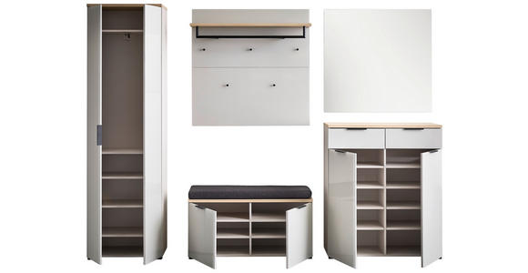 GARDEROBE 6-teilig in 265/197/19 cm - Kaschmir/Eichefarben, Design, Glas/Holzwerkstoff (265/197/19cm) - Voleo