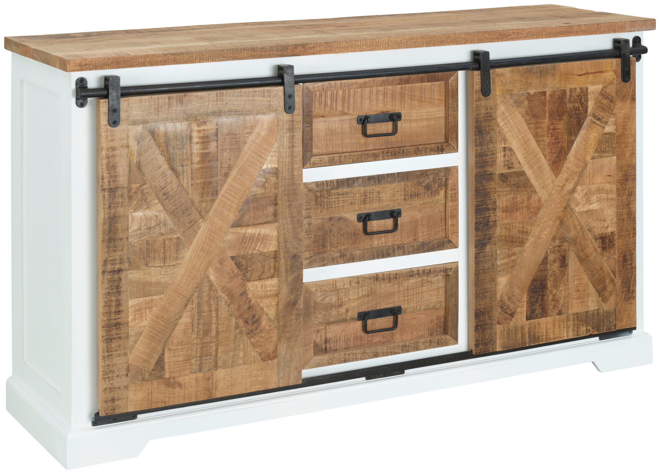 ŠIROKÁ KOMODA, mangové drevo, prírodná farba, čierna, biela, 150/85/45 cm - čierna/biela, Lifestyle, kov/drevo (150/85/45cm) - MID.YOU