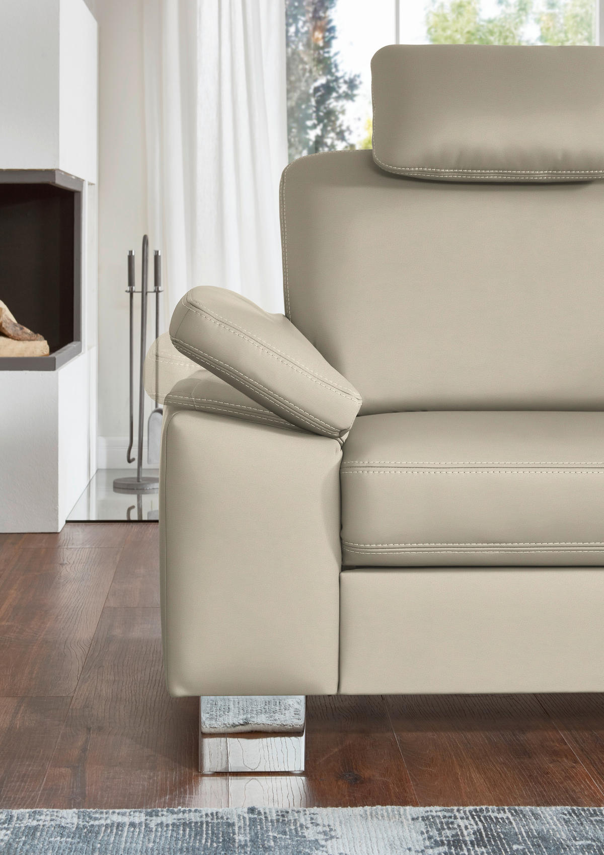 ECKSOFA  in Echtleder Ecru  248/235 cm  - Ecru/Alufarben, Design, Leder/Metall (248/235cm) - Beldomo Premium