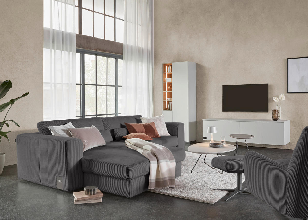 ECKSOFA JOOP Anthrazit Cord Rücken echt  - Anthrazit/Schwarz, KONVENTIONELL, Kunststoff/Textil (192/269cm) - Joop!