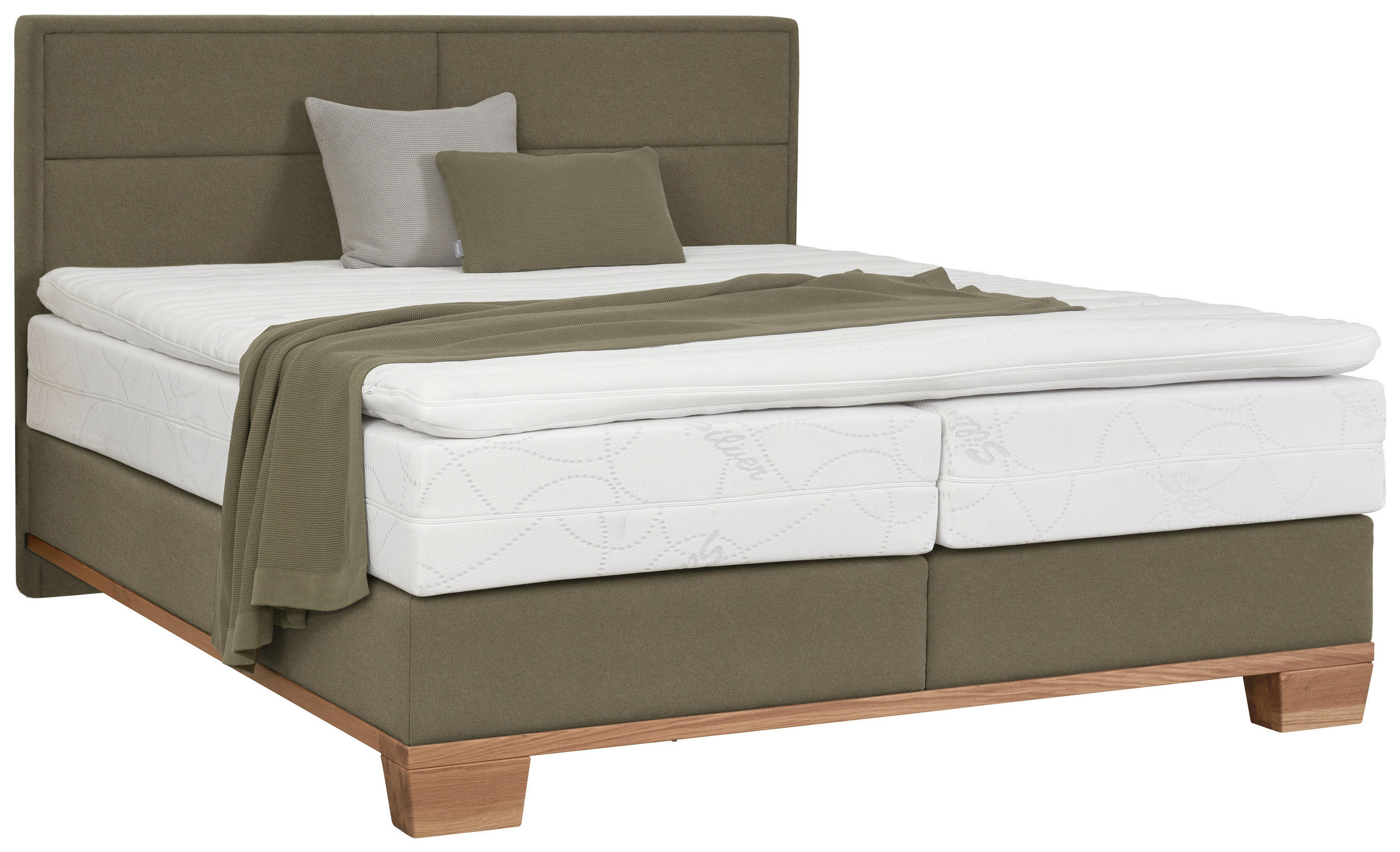 BOXSPRINGBETT 160/200 cm  in Eichefarben, Dunkelgrün  - Dunkelgrün/Eichefarben, Natur, Holz/Textil (160/200cm) - Valnatura