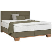 BOXSPRINGBETT 180/200 cm,  in Eichefarben, Dunkelgrün, Matratze, Topper, unterschiedliche Matratzenhärtegrade je Bettseite, H3 + H4 = fest + sehr fest  - Dunkelgrün/Eichefarben, Natur, Holz/Textil (180/200cm) - Valnatura