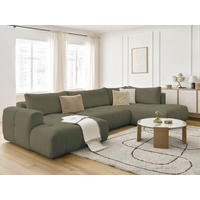 WOHNLANDSCHAFT  FUJI  Grün Bouclé  - Schwarz/Grün, MODERN, Kunststoff/Textil (160/377/204cm)