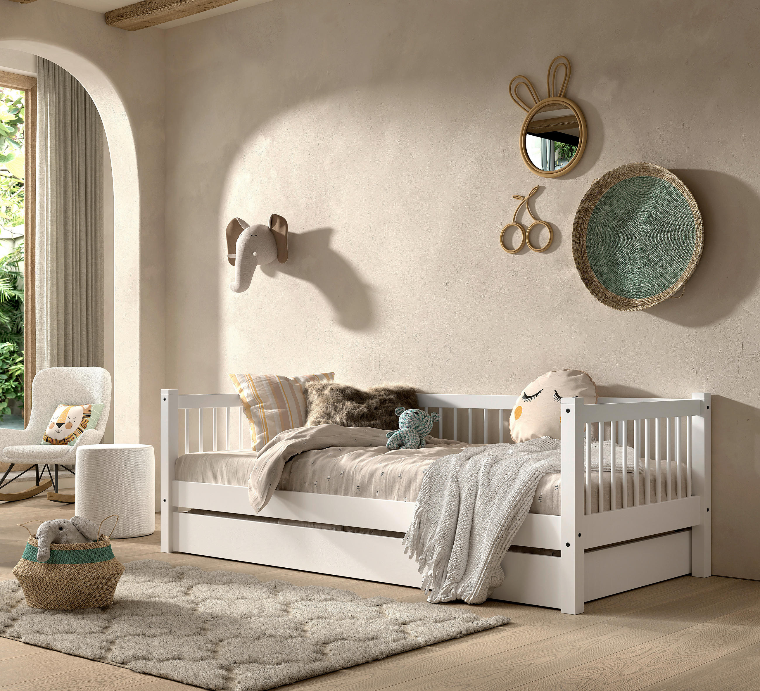 BETT 90/200 cm  in Weiß  - Naturfarben/Weiß, MODERN, Holz (90/200cm) - MID.YOU