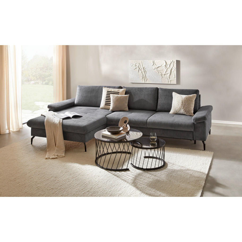 Thumbnail - Venda Ecksofa, Graphit, Textil, 3-Sitzer, Füllung: Schaumstoff, L-Form, links montierbar, rechts montierbar, 302x180 cm,...