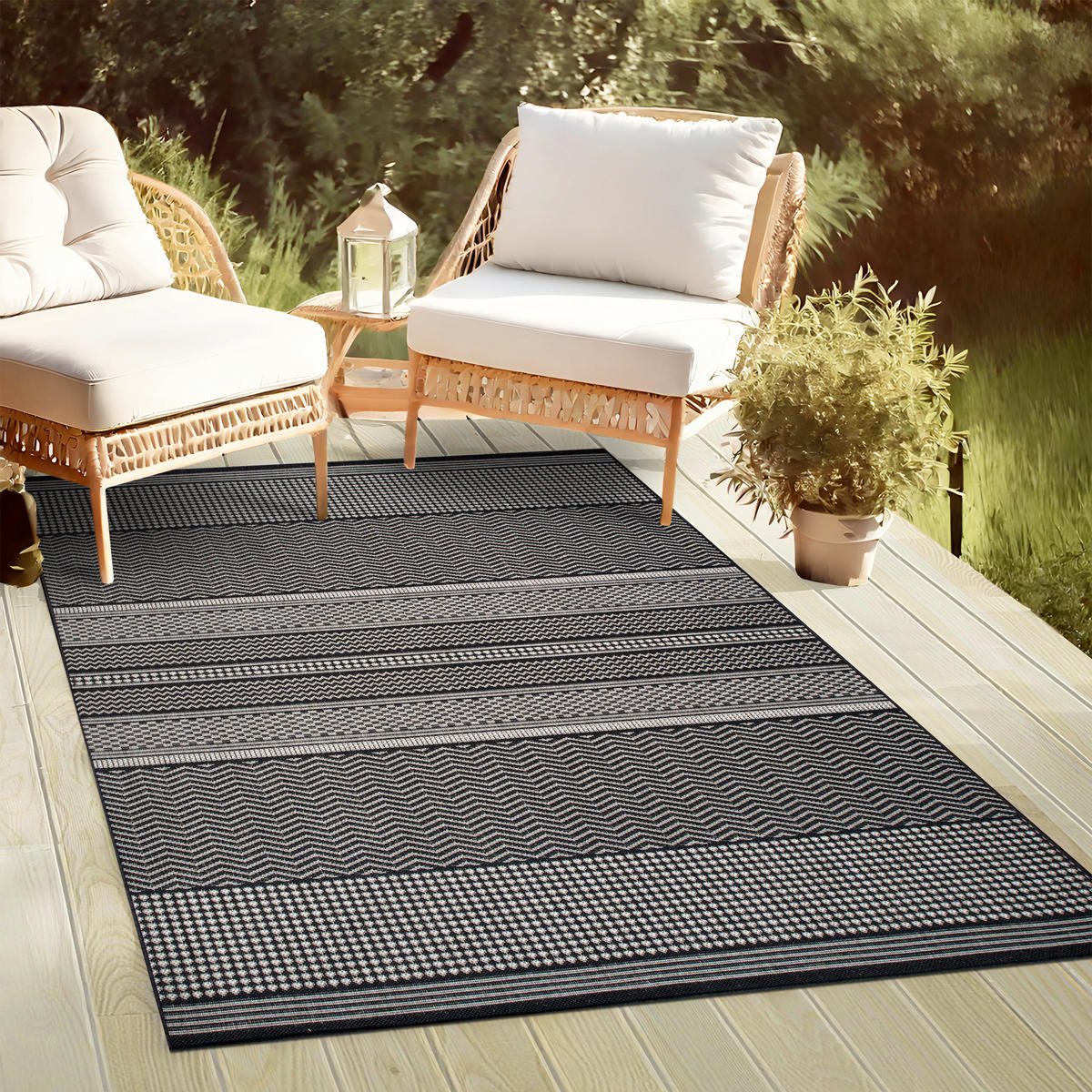 OUTDOORTEPPICH 200/290 cm Grau, Schwarz  - Schwarz/Grau, Design, Kunststoff (200/290cm) - Novel