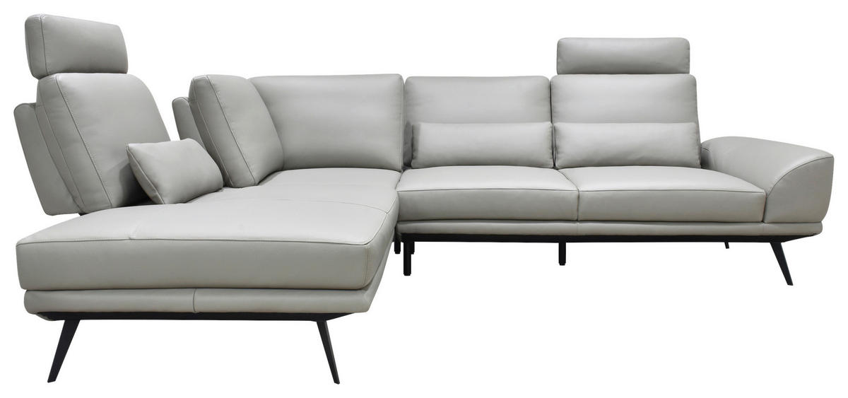 ECKSOFA Taupe Echtleder Zierkissen, Rücken echt, Kopfteilverstellung, Sitztiefenverstellung, Kopfstütze  - Taupe/Schwarz, Design, Leder/Metall (225/276cm) - Celina Home
