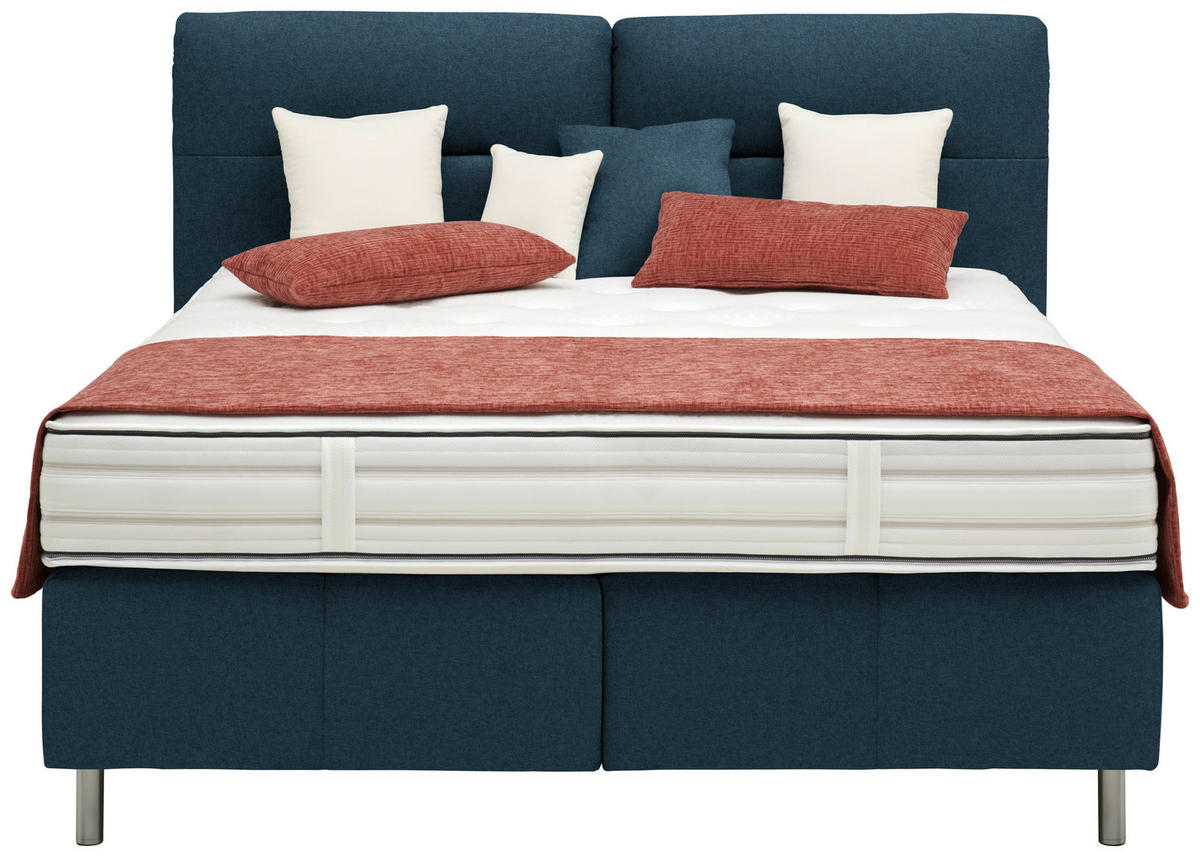 BOXSPRINGBETT 160/200 cm  in Blau  - Blau/Alufarben, KONVENTIONELL, Textil/Metall (160/200cm) - Dieter Knoll