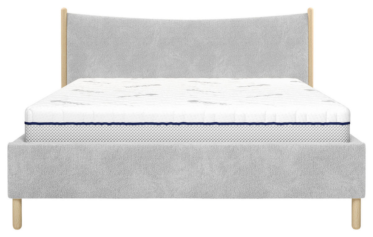 POLSTERBETT 180/200 cm,  in Grau, gepolstertes Kopfteil, Lattenrost, Bettkasten,  - Buchefarben/Grau, MODERN, Holz/Holzwerkstoff (180/200cm) - MID.YOU