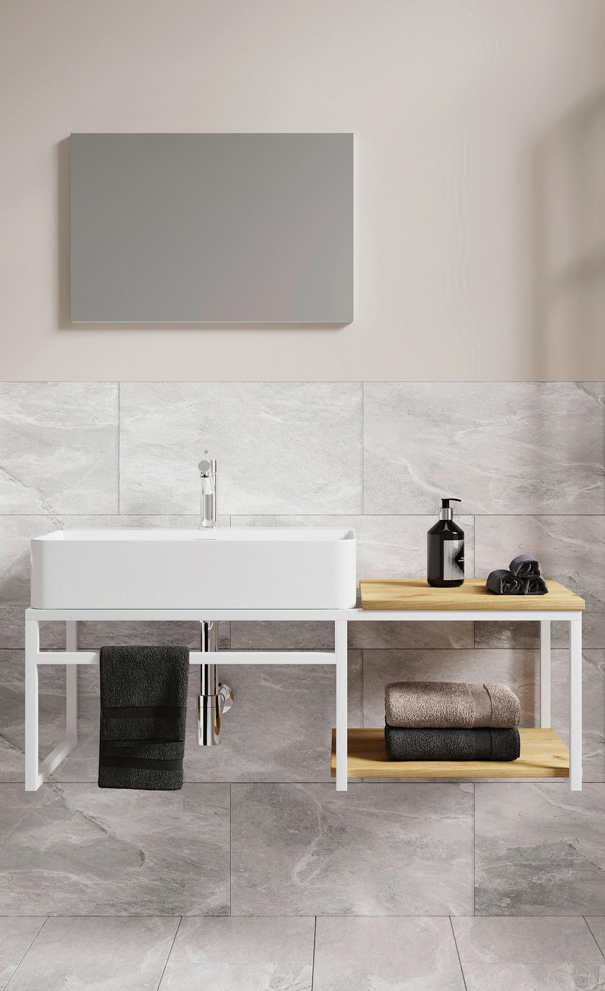 BADRUM 100 cm  - vit/honungsek, Modern, metall/trämaterial (100cm) - MID.YOU