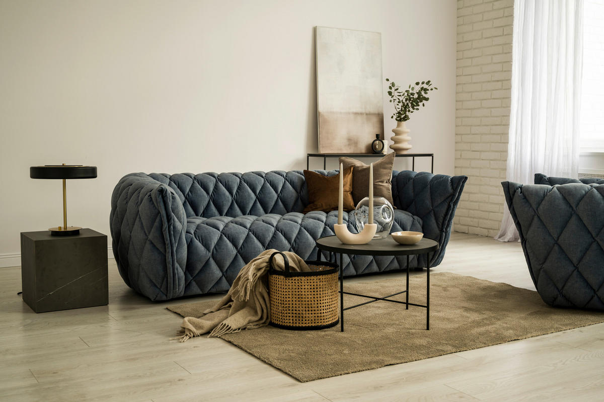 3-SITZER-SOFA Samt Hellgrau  - Hellgrau/Schwarz, Design, Holz/Textil (221/69/96cm) - Landscape