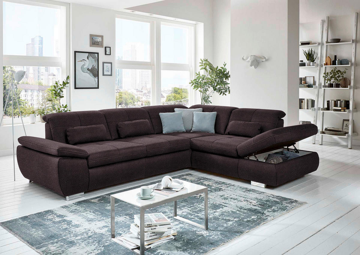 ECKSOFA in Mikrofaser Dunkelbraun  - Dunkelbraun/Silberfarben, Design, Textil/Metall (320/260cm) - Beldomo Speed