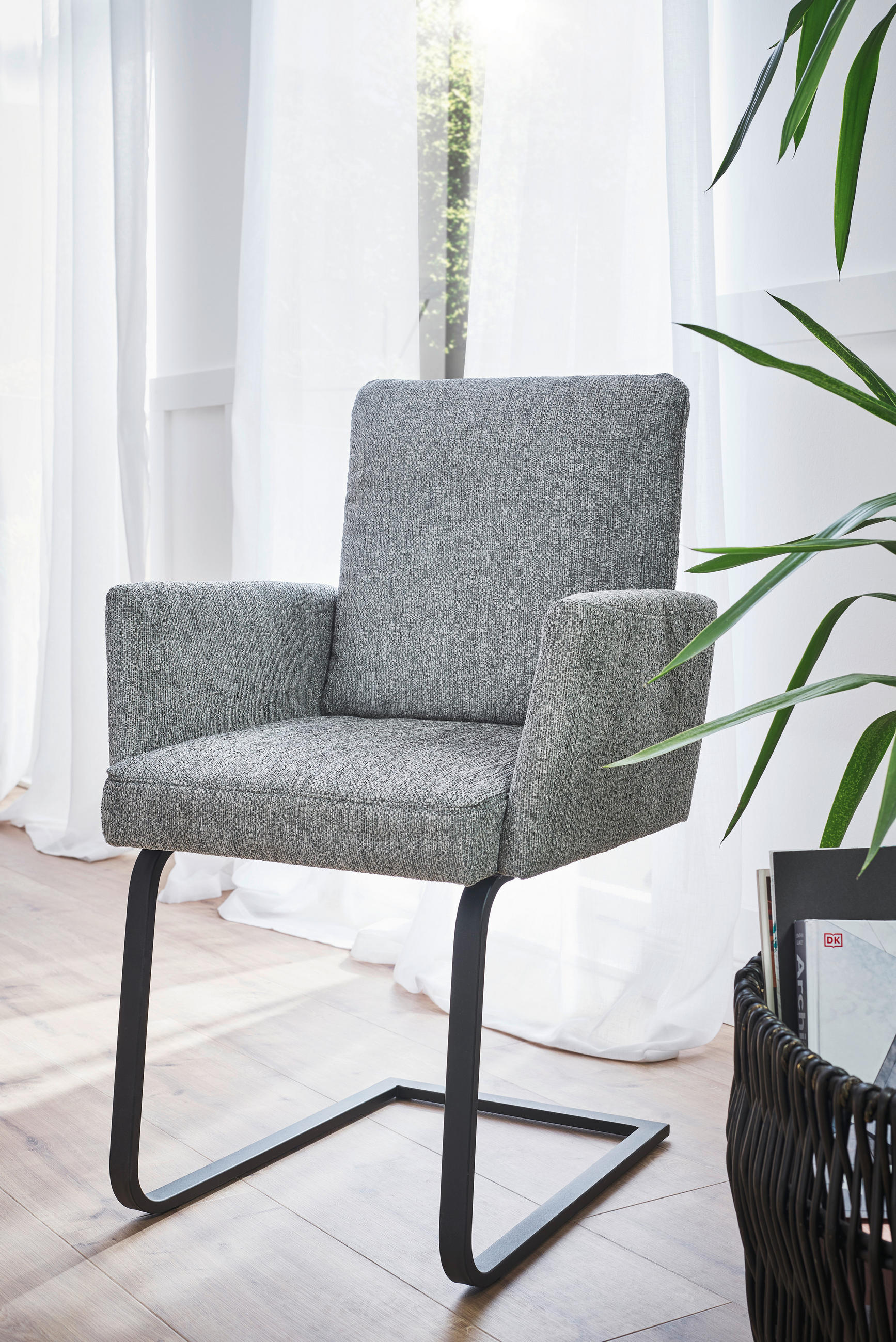ARMLEHNSTUHL in Stahl Chenille - Schwarz/Grau, Design, Textil/Metall (56/92/60cm) - Dieter Knoll