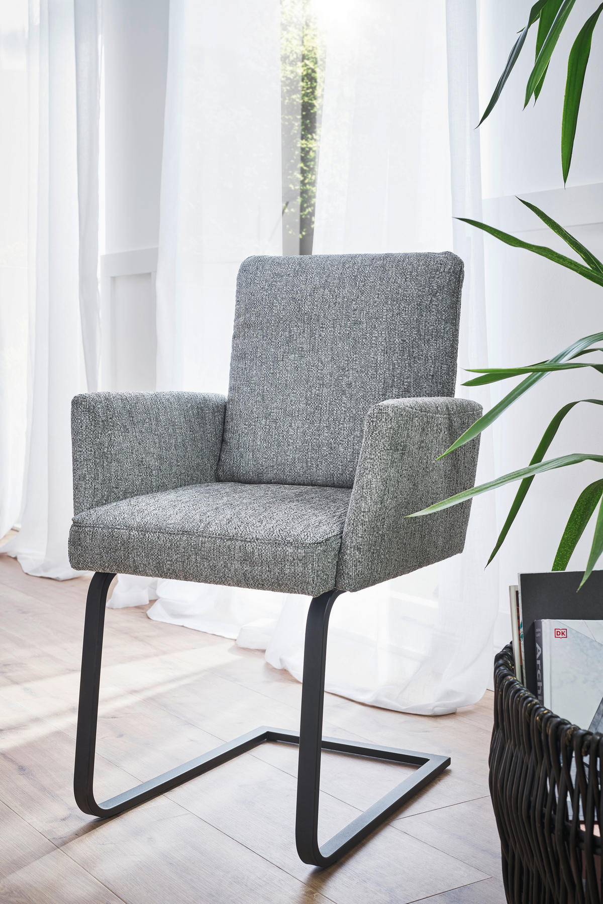ARMLEHNSTUHL  in Stahl Chenille  - Schwarz/Grau, Design, Textil/Metall (56/92/60cm) - Dieter Knoll