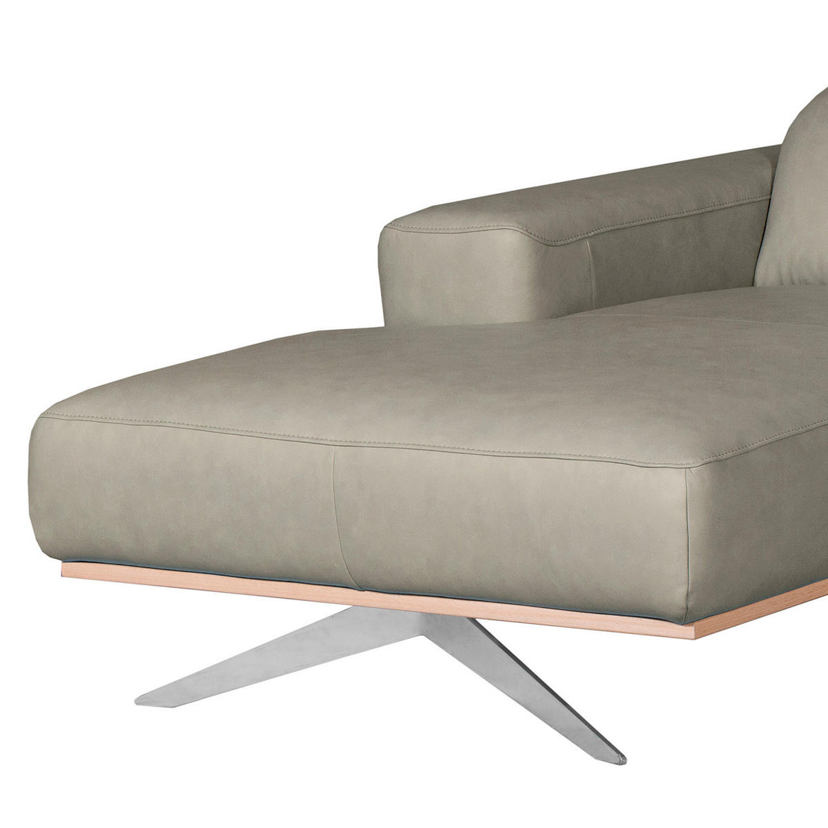 ECKSOFA Grau Echtleder Rücken echt, Kopfteilverstellung  - Chromfarben/Grau, Design, Leder/Metall (187/295cm) - Livetastic