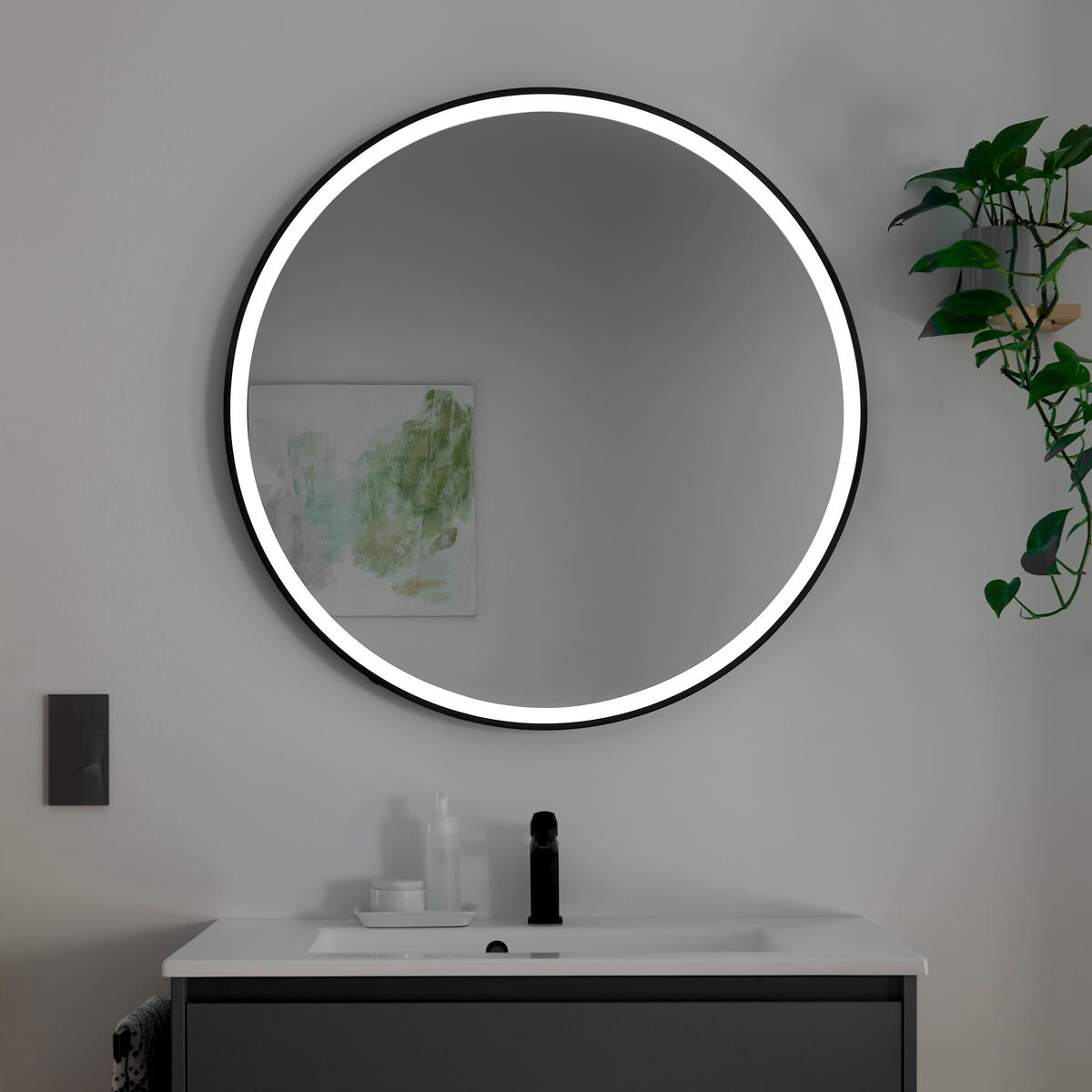 BADEZIMMER 3-teilig  in 92 cm  - Weiß/Grau, Design, Holzwerkstoff/Stein (92cm) - Musterring