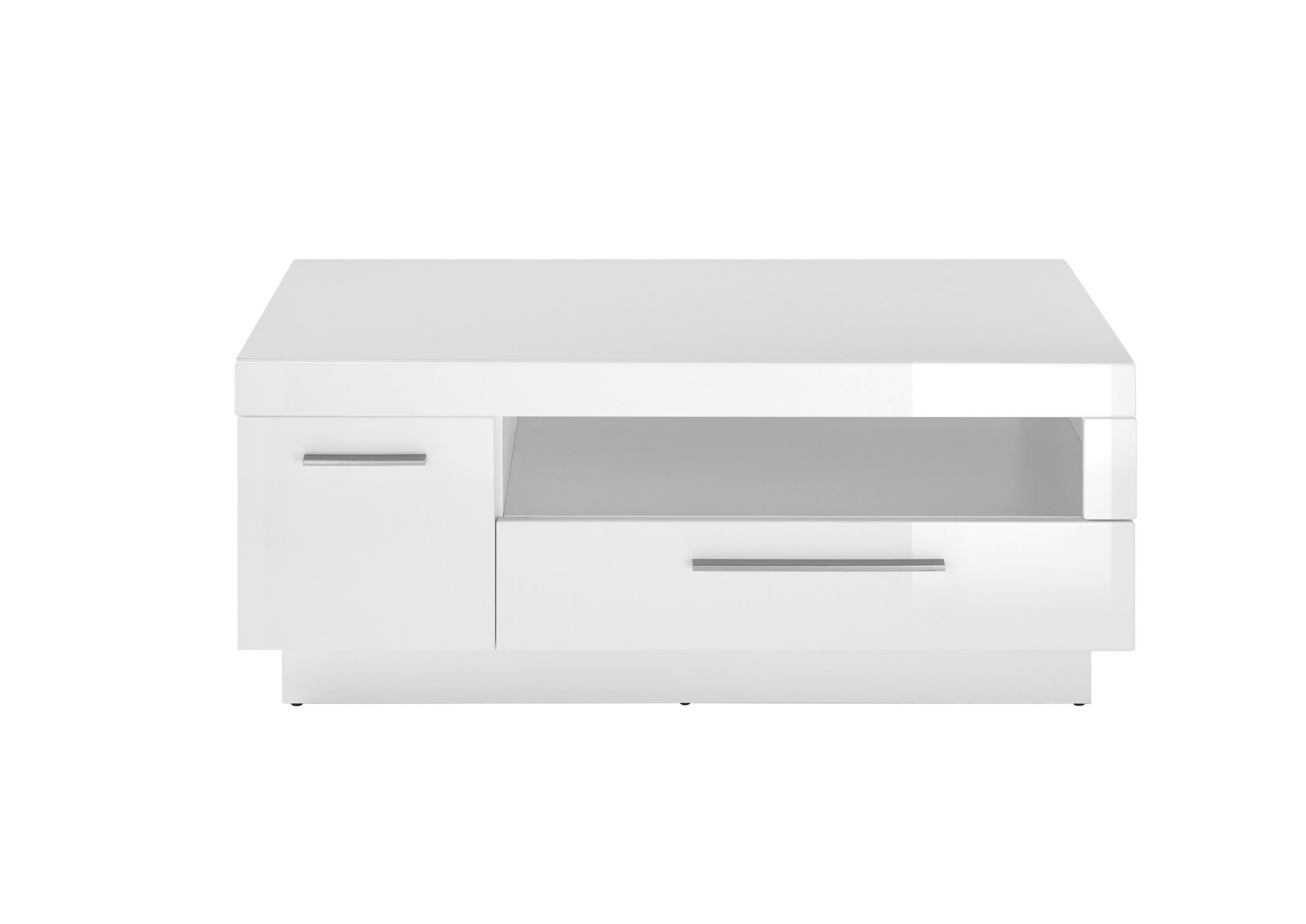 COUCHTISCH 110/65/44 cm Weiß Hochglanz  - Edelstahlfarben/Weiß Hochglanz, Design, Holzwerkstoff/Kunststoff (110/65/44cm) - MID.YOU