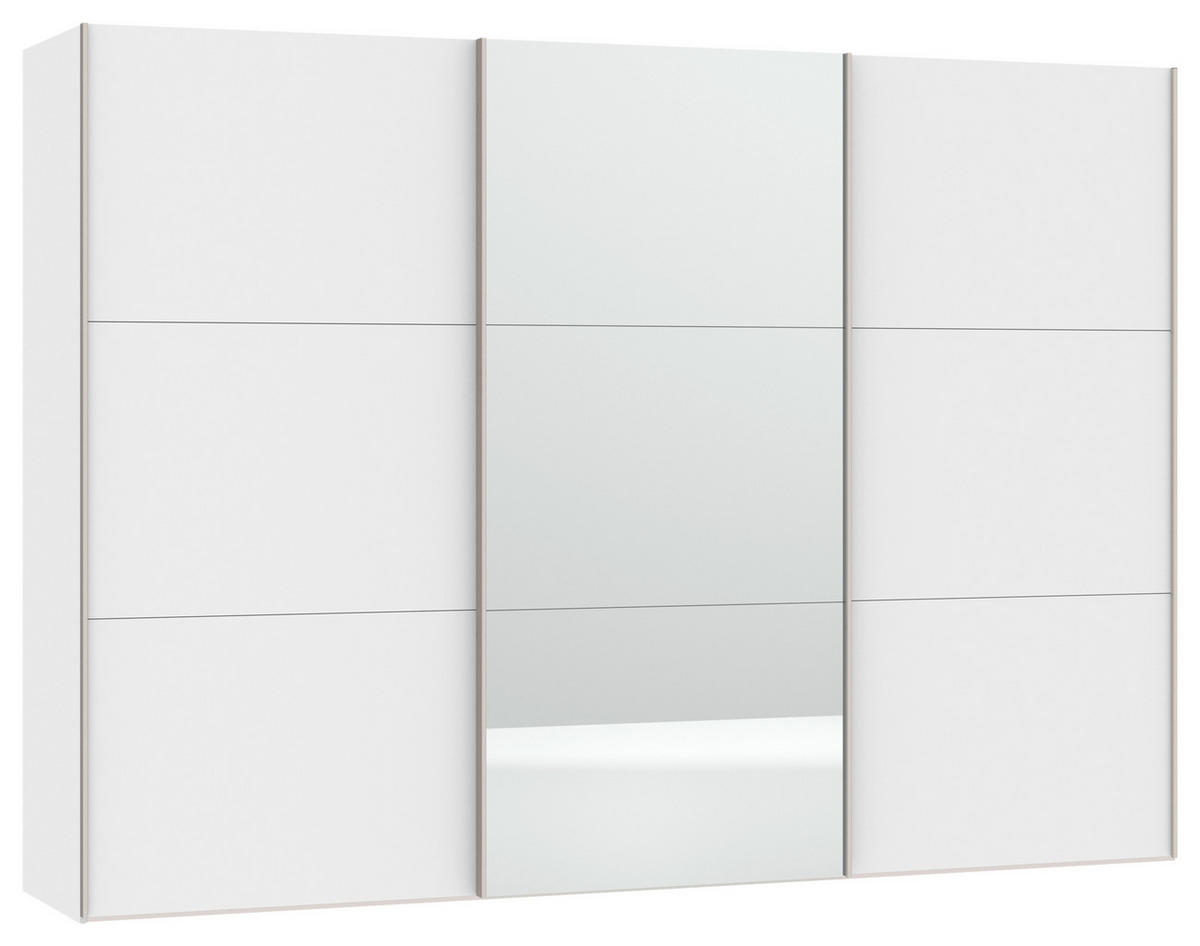 SCHWEBETÜRENSCHRANK  in Weiß  - Edelstahlfarben/Weiß, Design, Glas/Holzwerkstoff (303/215/65cm) - Carryhome