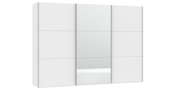 SCHWEBETÜRENSCHRANK  in Weiß  - Edelstahlfarben/Weiß, Design, Glas/Holzwerkstoff (303/215/65cm) - Carryhome