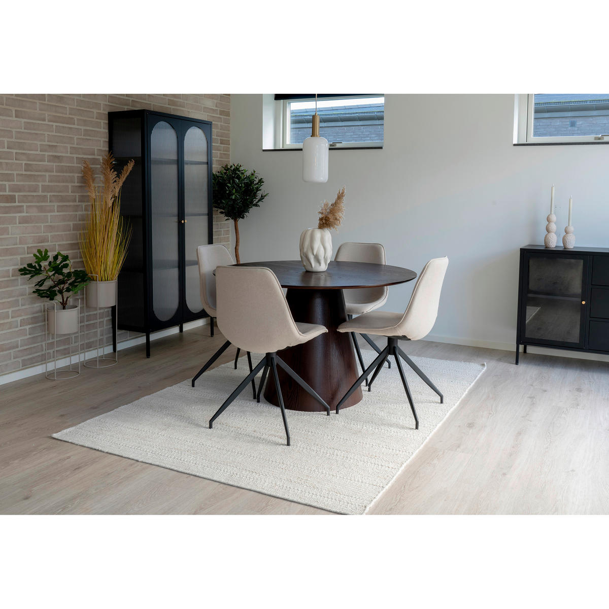 STOLSET 2 styck flatväv  - sandfärgad/svart, Modern, metall/textil (48/86/56cm) - MID.YOU