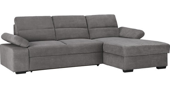 WOHNLANDSCHAFT inkl.Funktionen Hellgrau Webstoff - Dunkelbraun/Hellgrau, Design, Kunststoff/Textil (258/166cm) - Cantus