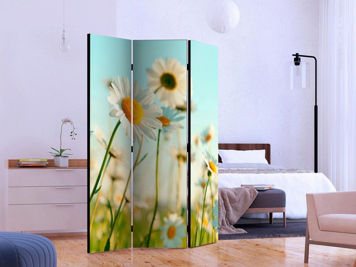 PARAVENT mit 3  Flügel - Hellgrün/Hellblau, Basics, Holz/Textil (135/172/3cm) - artgeist