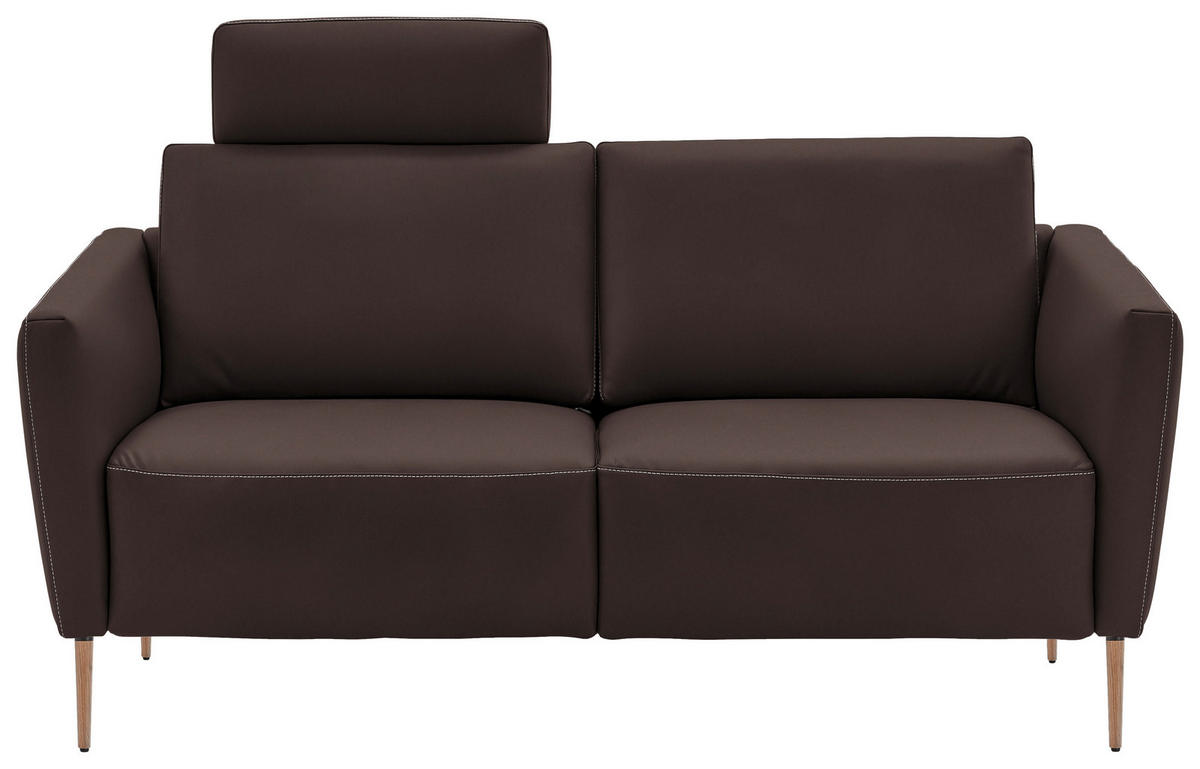 2-SITZER-SOFA  in Echtleder Dunkelbraun   - Eichefarben/Dunkelbraun, Natur, Leder/Holz (182/86/87cm) - Valnatura