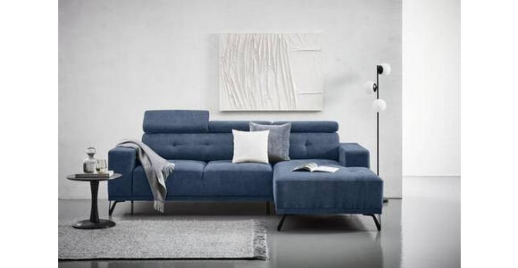 ECKSOFA in Chenille Blau  - Blau/Schwarz, KONVENTIONELL, Textil/Metall (264/178cm) - Hom`in