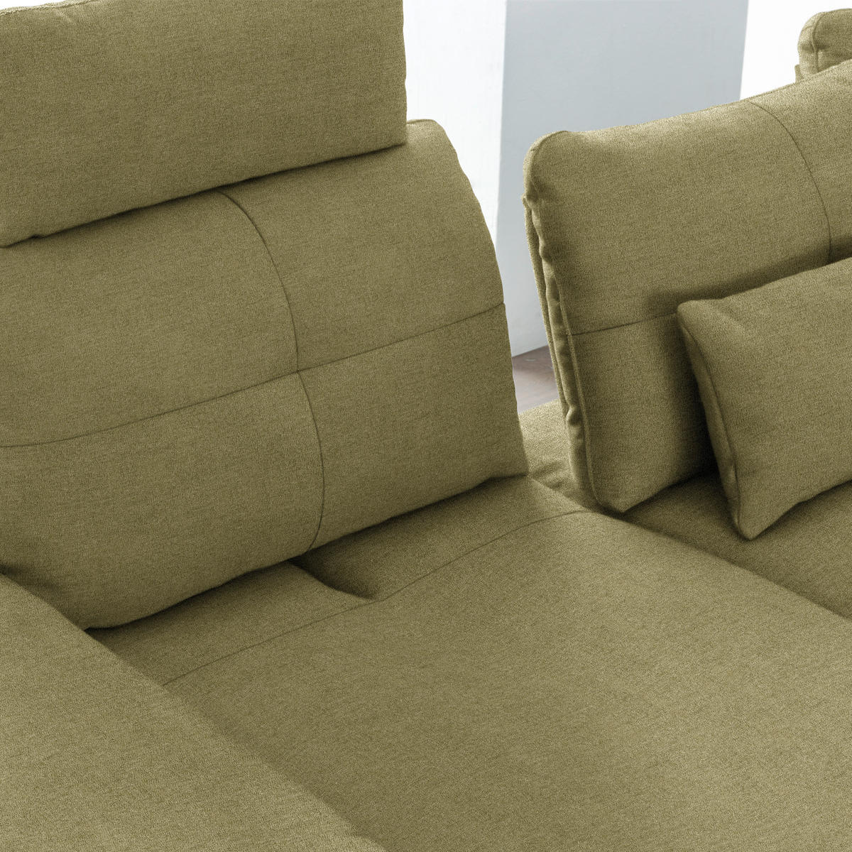 ECKSOFA in Flachgewebe Olivgrün  - Schwarz/Olivgrün, Design, Textil/Metall (344/271cm) - Chilliano