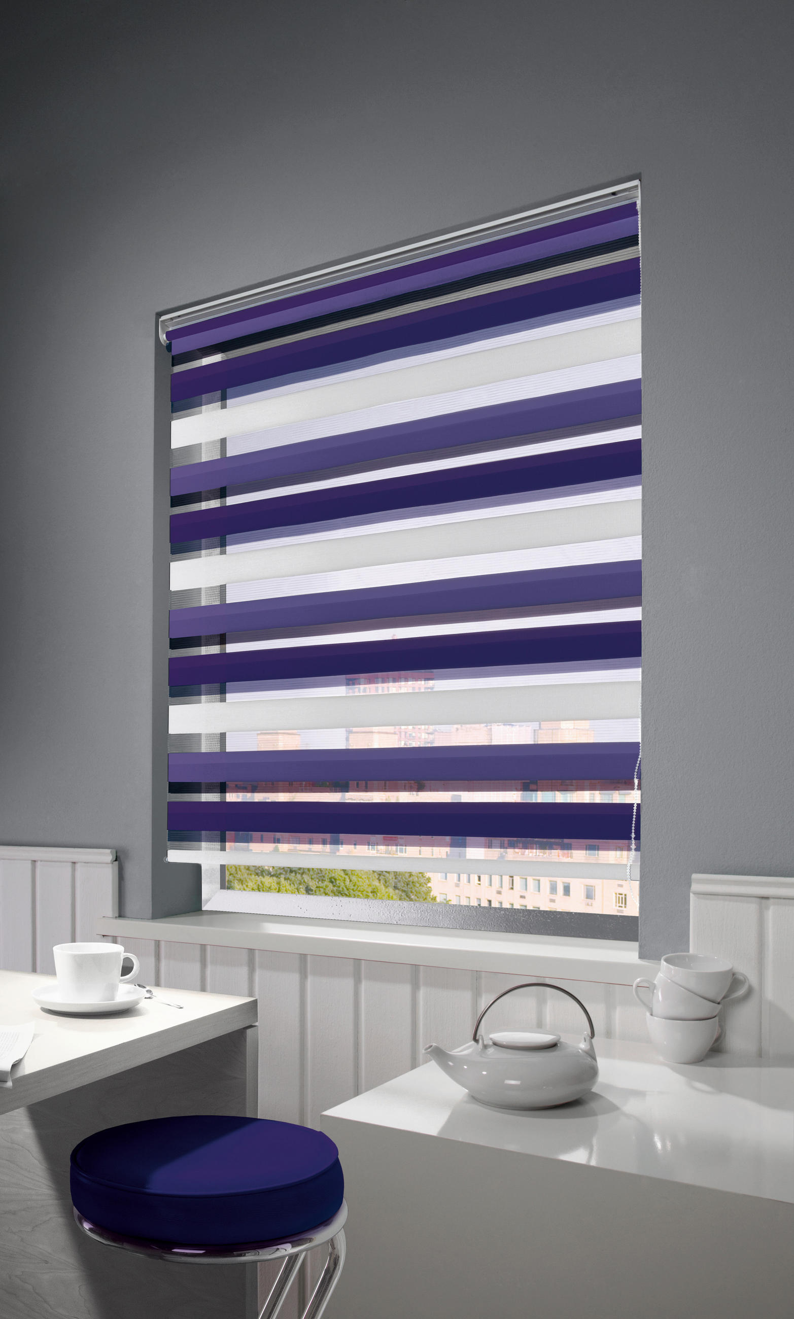 DOPPELROLLO   80/210 cm    - Violett/Weiß, Basics, Textil (80/210cm)
