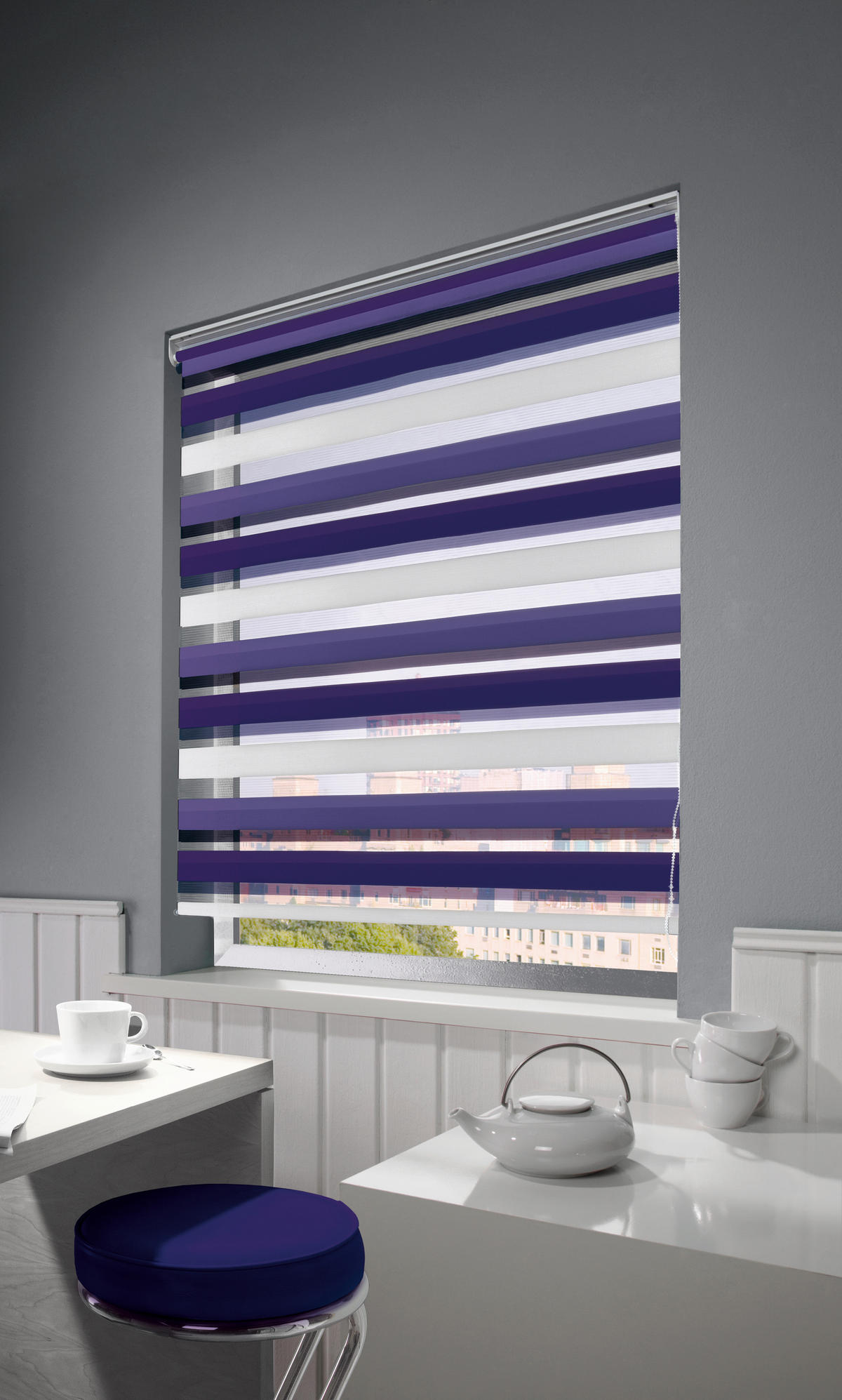 DOPPELROLLO  halbtransparent   60/160 cm   - Violett/Weiß, Basics, Textil (60/160cm)