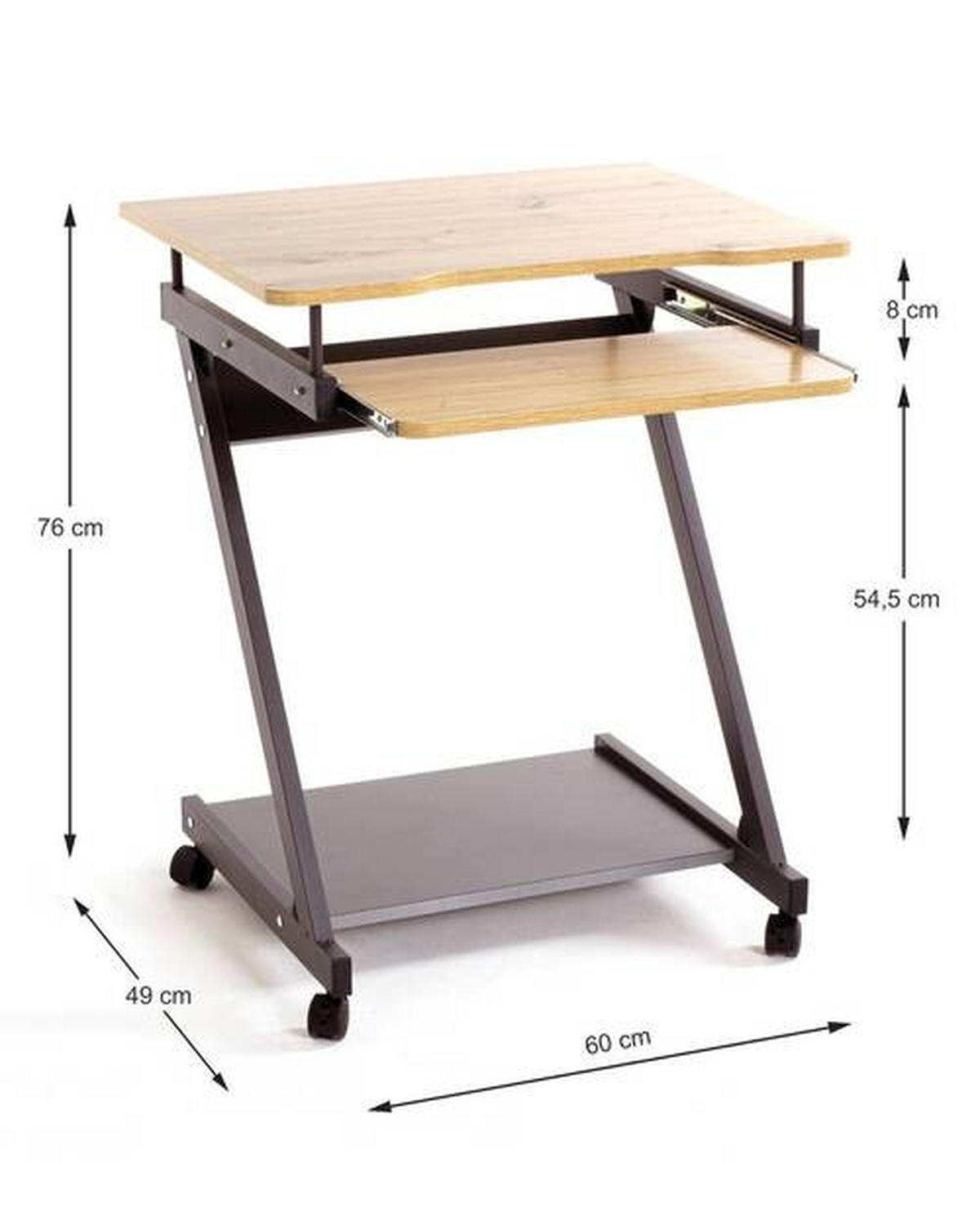 COMPUTERTISCH 60/49/76 cm  - Eichefarben/Anthrazit, Basics, Holzwerkstoff/Metall (60/49/76cm)