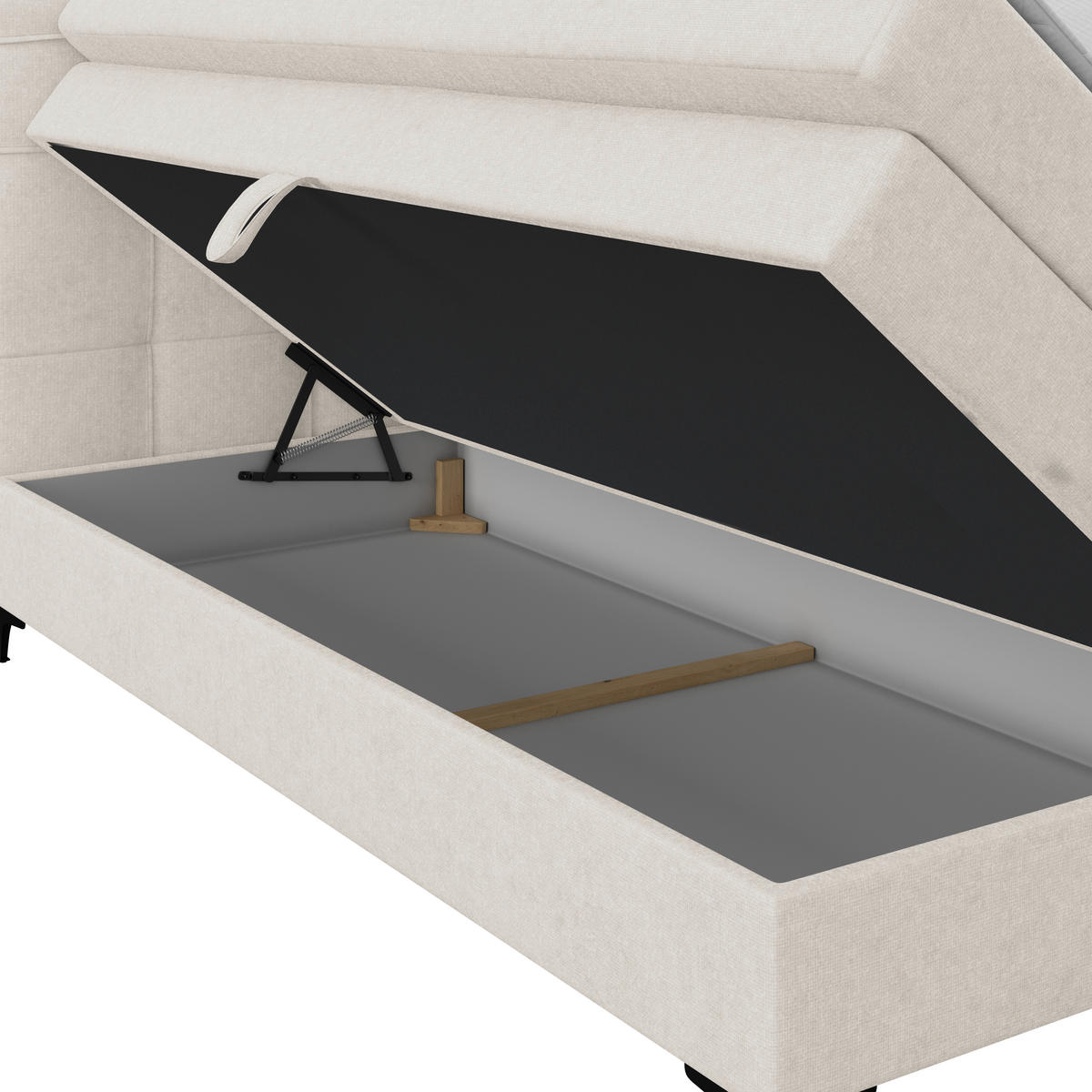 BOXSPRINGBETT 200/200 cm,  in Creme, H3 = fest  - Creme/Schwarz, KONVENTIONELL, Kunststoff/Textil (200/200cm)