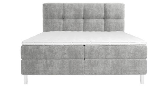 BOXBETT 140/200 cm,  in Hellgrau, gepolstertes Kopfteil, Bettkasten, Topper, H3 = fest  - Chromfarben/Hellgrau, Design, Holz/Holzwerkstoff (140/200cm) - Esposa