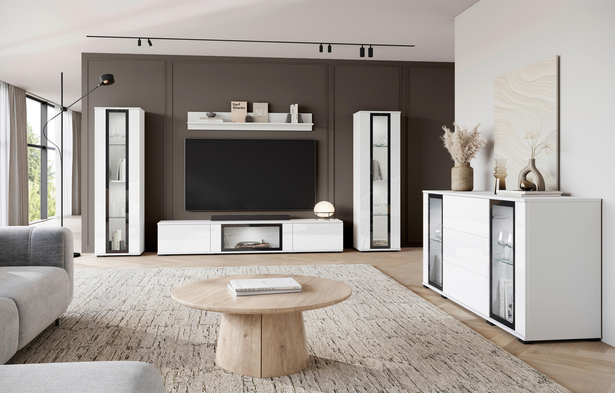 SIDEBOARD 150/69,7/39,5 cm  - vit/vit högglans, Design, trämaterial/glas (150/69,7/39,5cm) - Livetastic