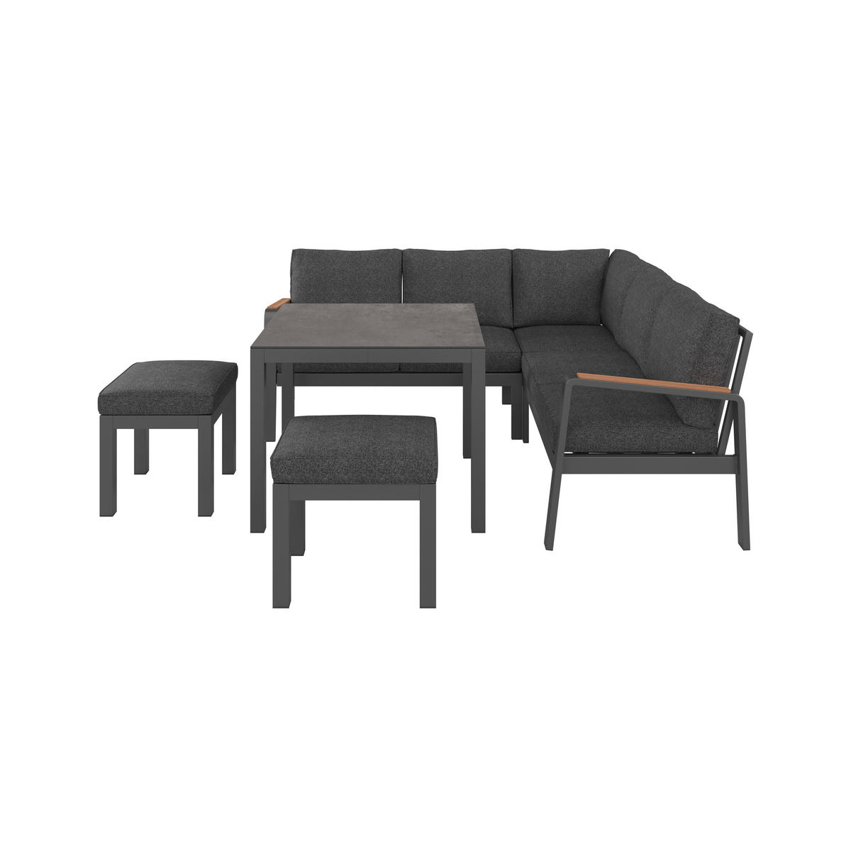 LOUNGEGARNITUR 4-teilig  193/193 cm  Aluminium  - Anthrazit/Schwarz, MODERN, Keramik/Textil (193/193cm) - Beldano