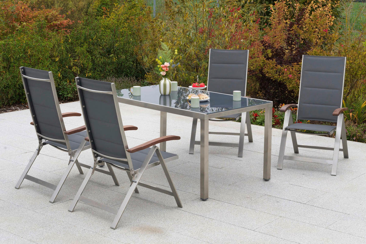 GARTENTISCHGRUPPE beschichtet AkazieHartholz Stahl  - Silberfarben/Grau, KONVENTIONELL, Glas/Holz - Gardenson