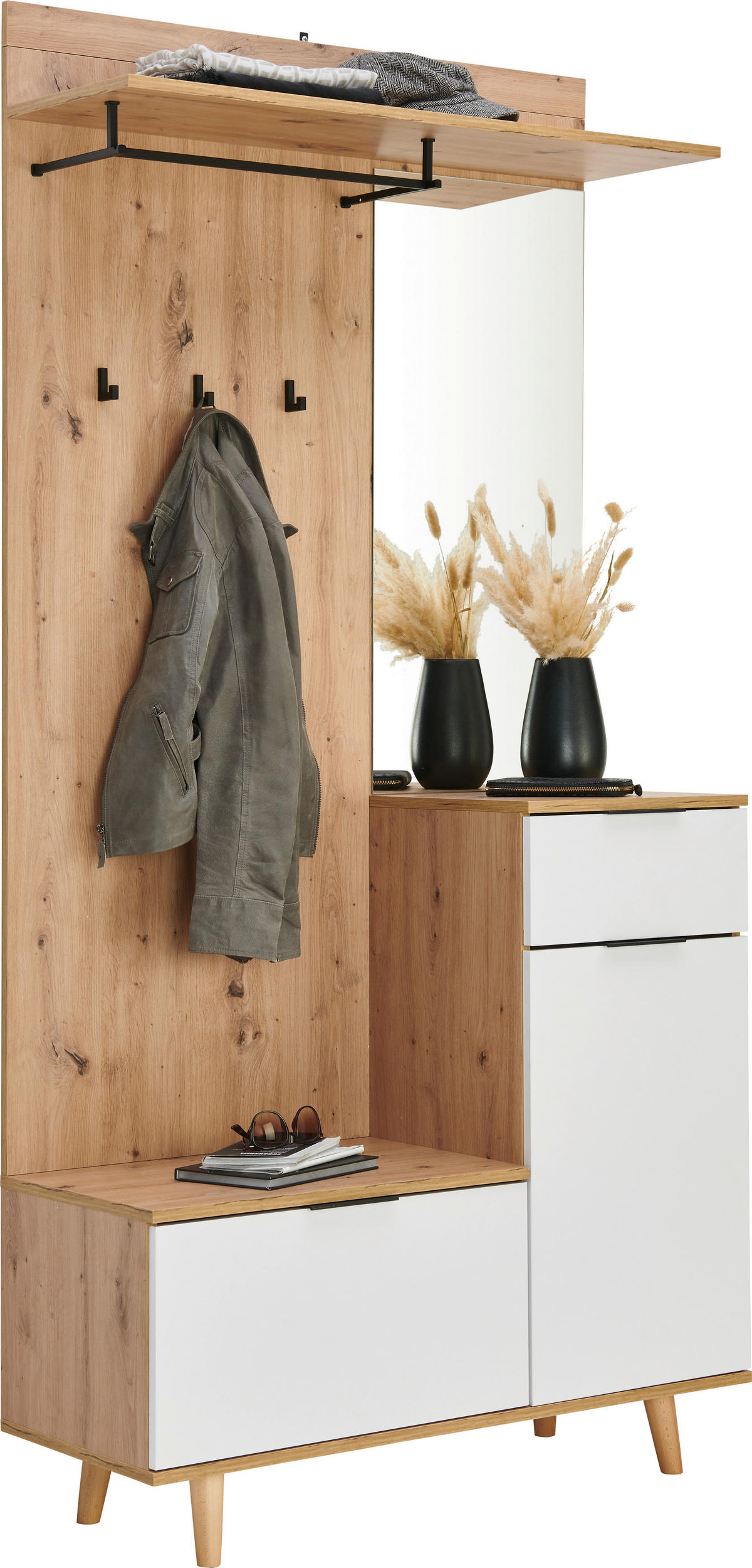 PREDSOBA bela, hrast artisan - bela/hrast artisan, Design, leseni material (100/202/40cm) - home24