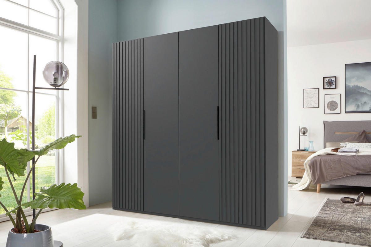 DREHTÜRENSCHRANK in Graphitfarben  - Schwarz/Graphitfarben, Modern, Holzwerkstoff/Metall (200/216/58cm) - MID.YOU