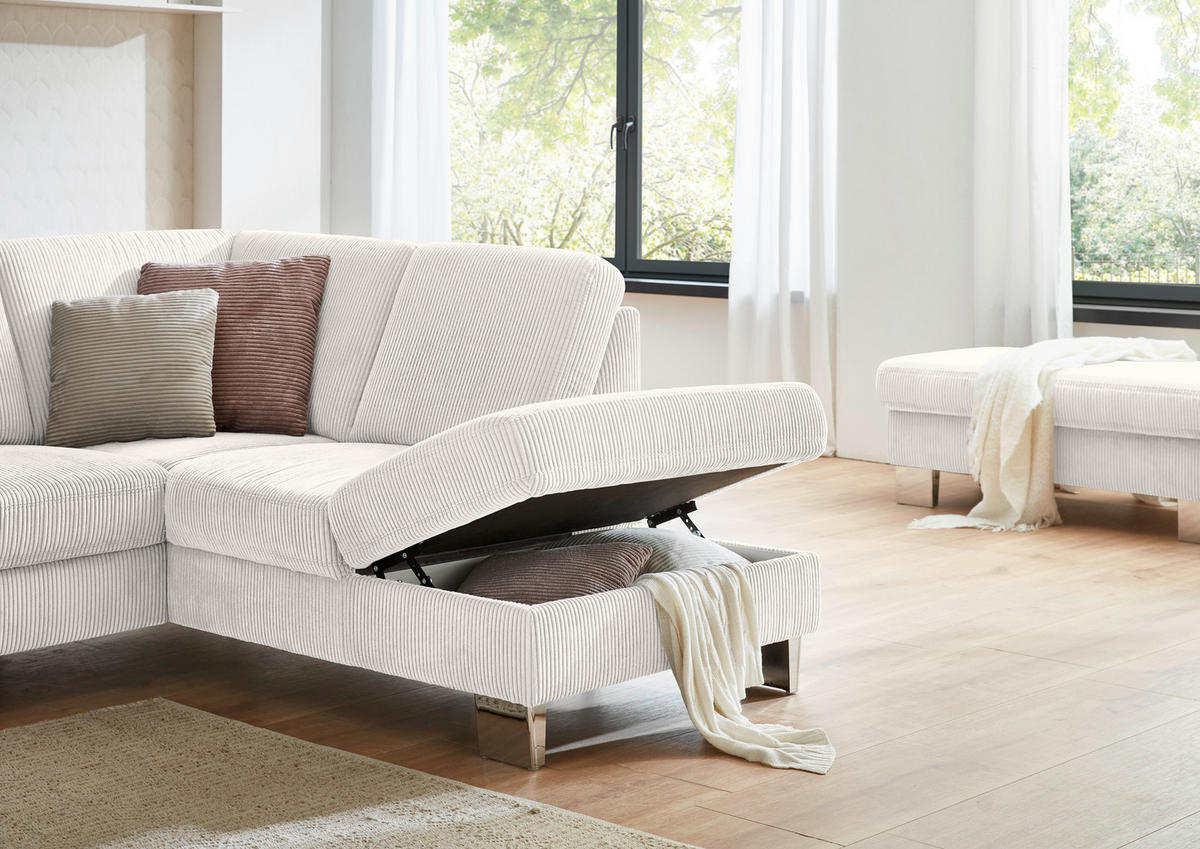 ECKSOFA in Cord Beige  - Edelstahlfarben/Beige, Konventionell, Textil/Metall (248/200cm) - Beldomo System